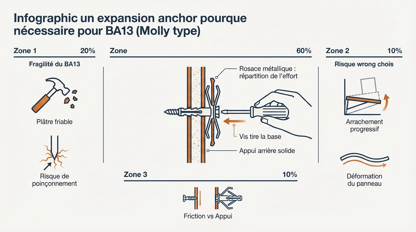 Infographie sur le choix de la taille de cheville Molly pour BA13 selon le poids