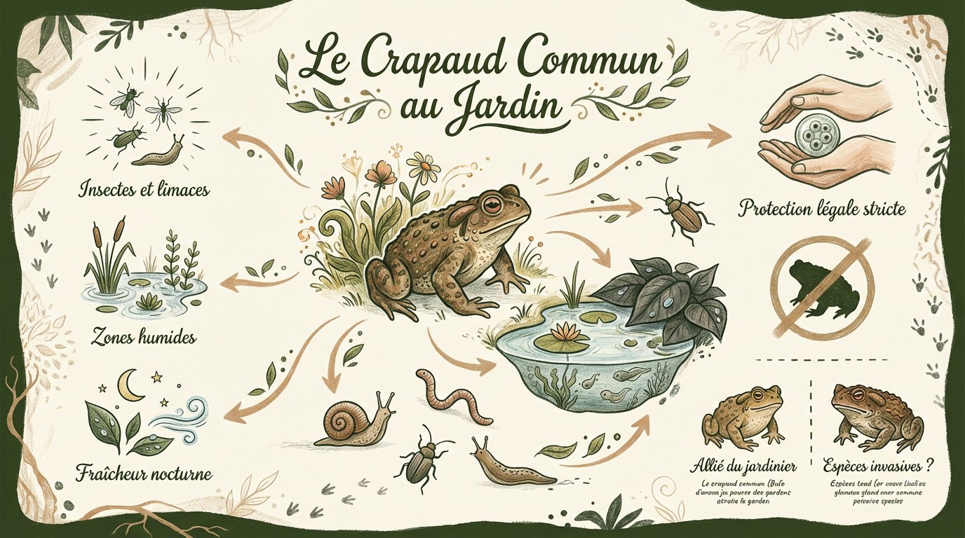 Crapaud commun posé sur de la mousse dans un jardin humide