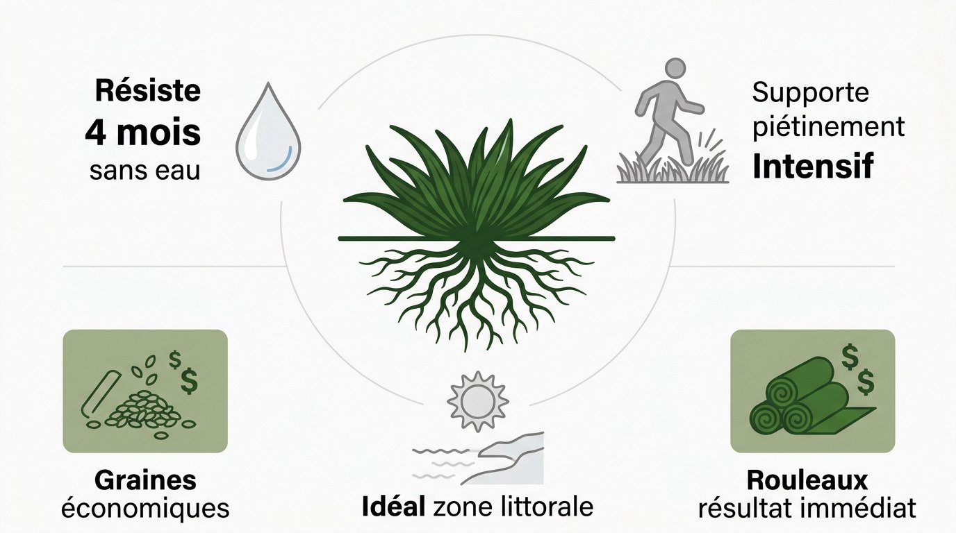 Pelouse de gazon kikuyu dense et résistante à la chaleur