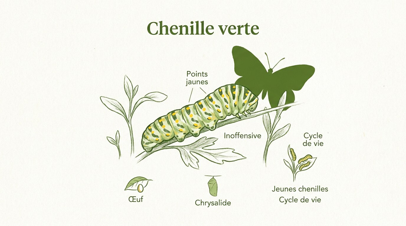 Cycle de vie d'une chenille verte du jardin vers le papillon