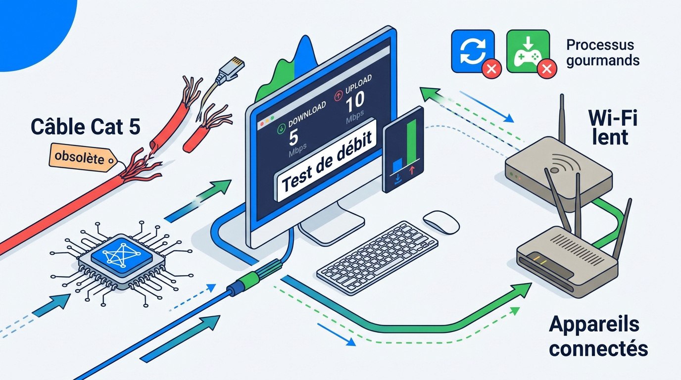 Analyse technique d'une connexion fibre optique avec test de débit sur écran