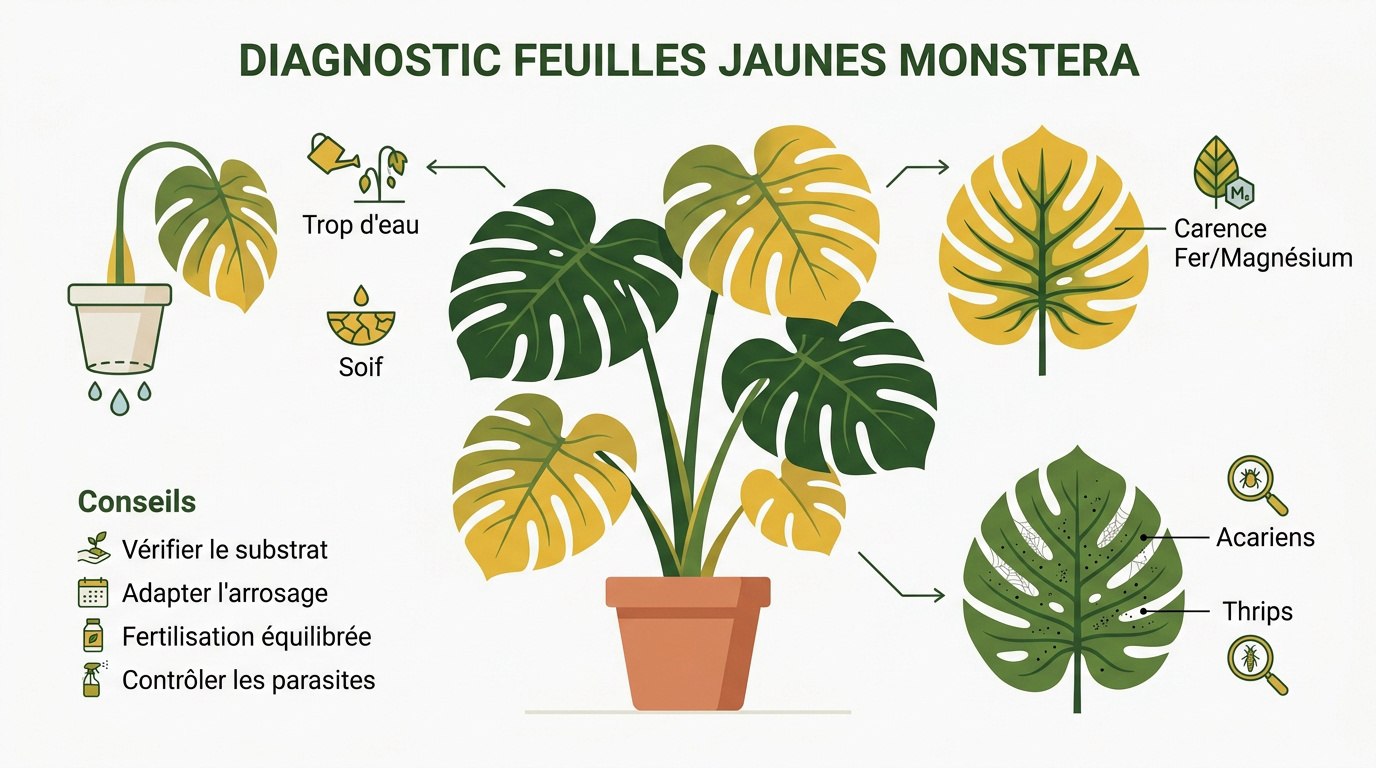 Diagnostic des feuilles jaunes sur un Monstera Deliciosa