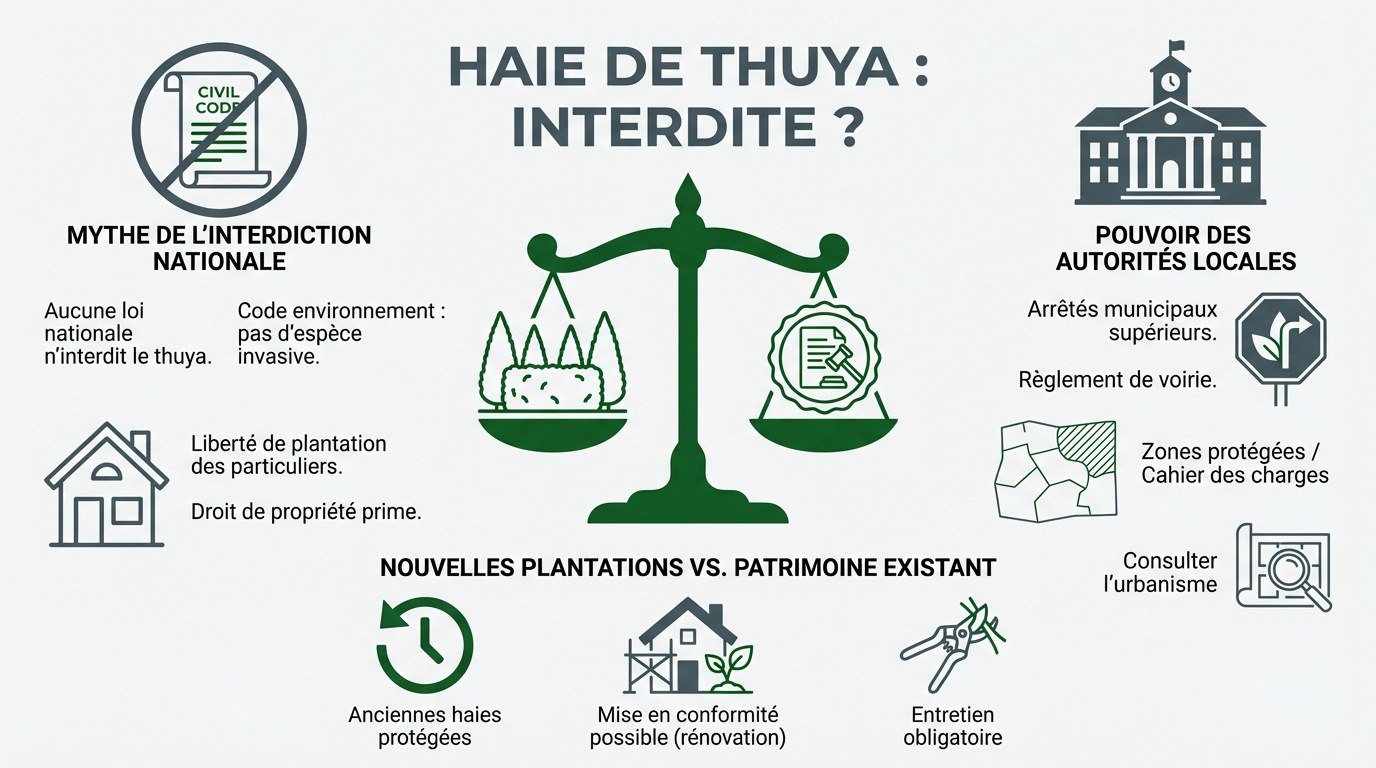 Une haie de thuyas parfaitement taillée délimitant une propriété privée