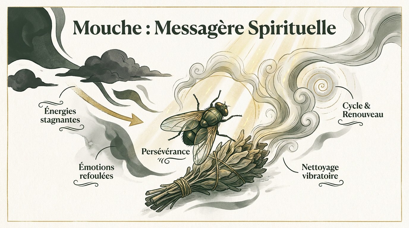 Mouche symbolisant un message spirituel et la purification énergétique d'une maison