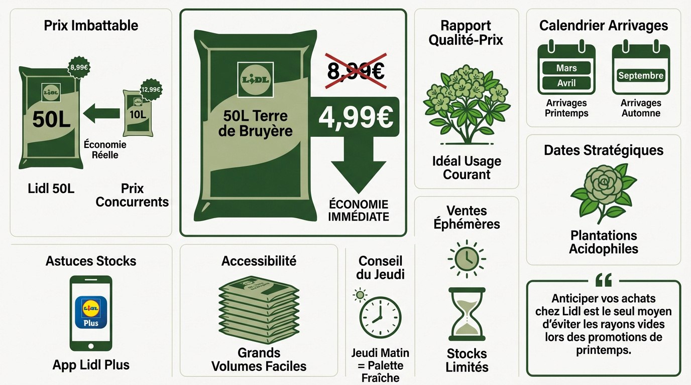 Sac de terre de bruyère Lidl 50 litres pour plantes acidophiles