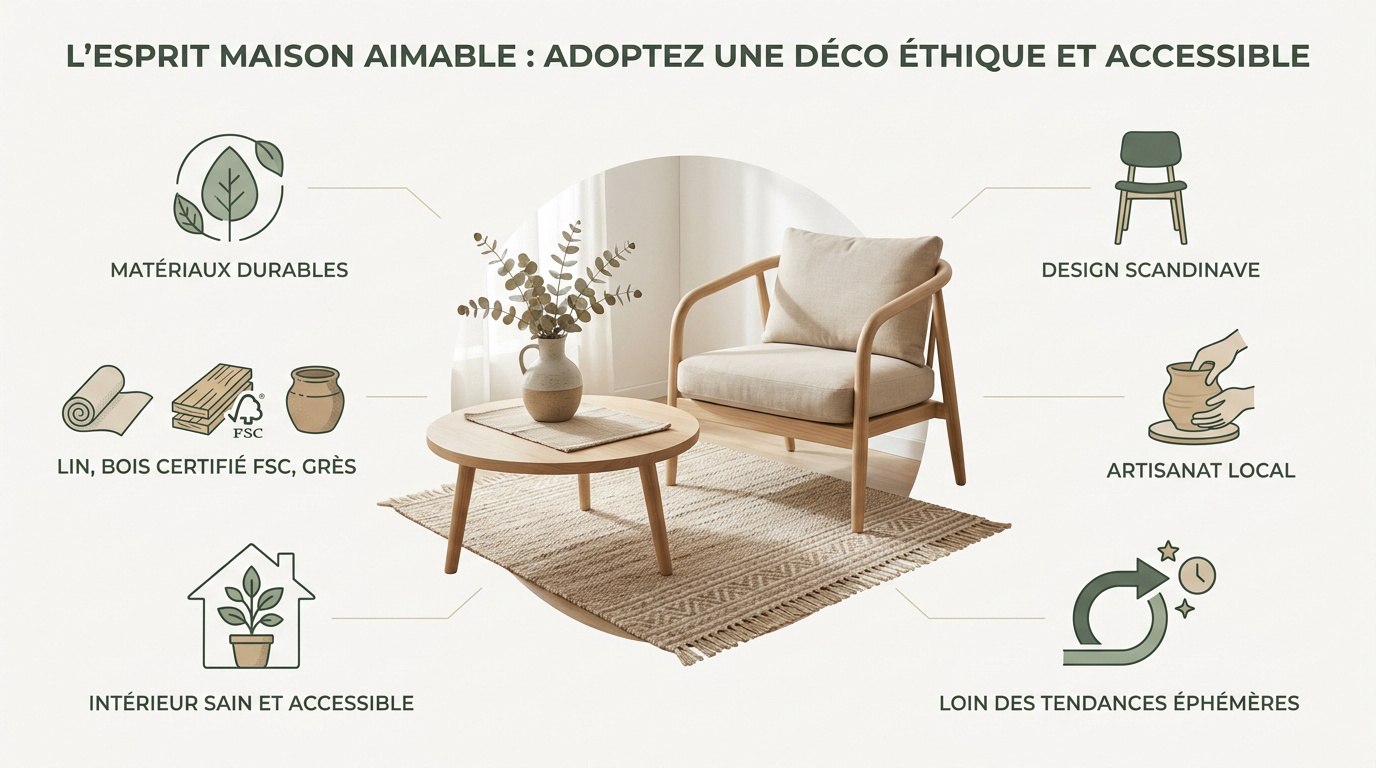 Aménagement intérieur éthique avec matériaux naturels et artisanat local