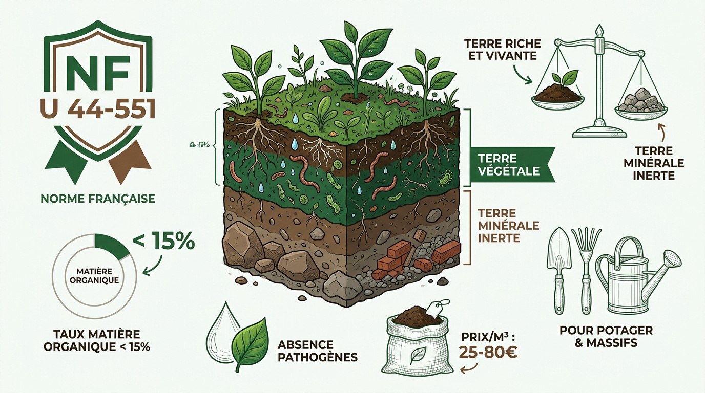 Schéma des normes de qualité NF U 44-551 pour la terre végétale