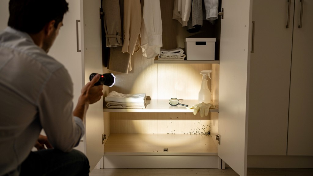 Inspection d'un placard pour détecter des insectes