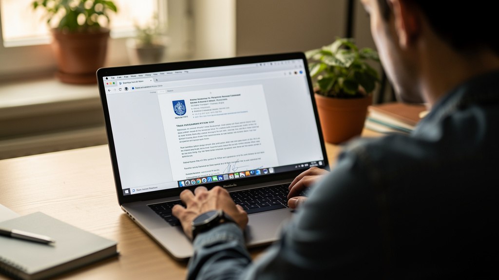 Particulier consultant des documents officiels sur son ordinateur