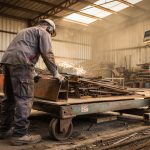 Ferrailleur pesant des métaux sur une bascule industrielle