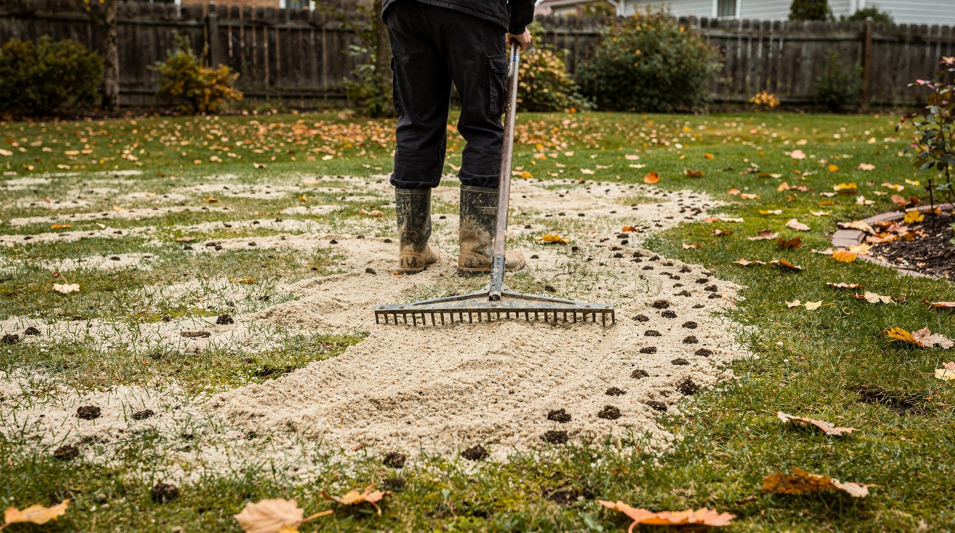 Pelouse après aération et sablage en automne