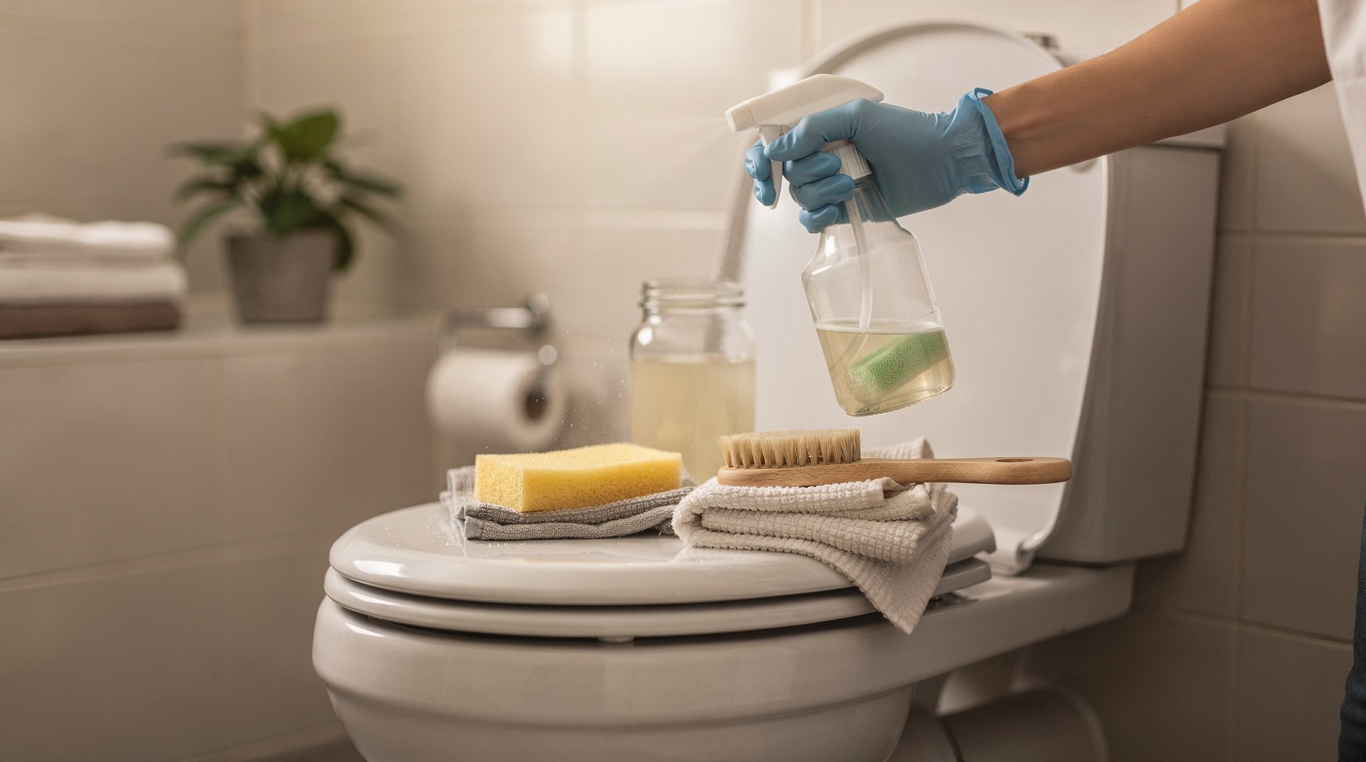 Personne nettoyant des toilettes avec un produit ménager maison