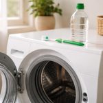 Mains nettoyant le joint d'un lave-linge avec une brosse à dents